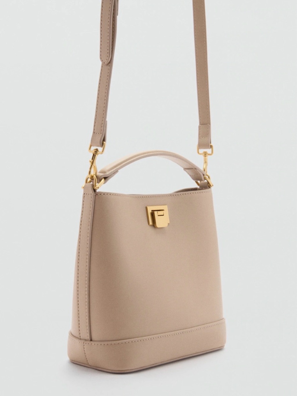 Mango Beige Mini Leather Crossbody with Gold Hardware